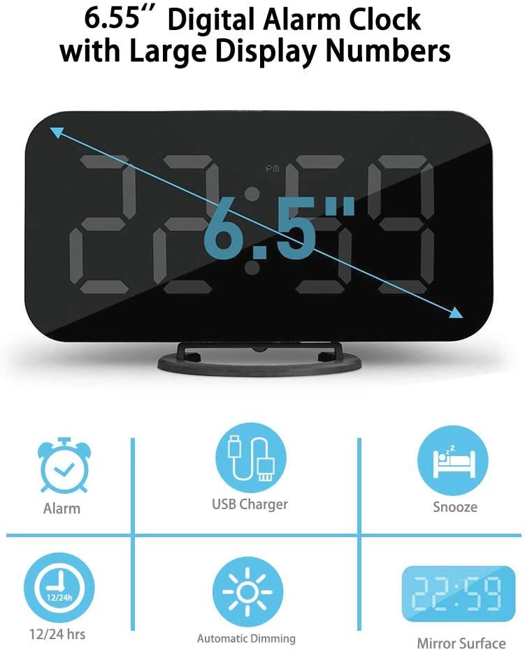 Digital Alarm Clock, Large 6.5"